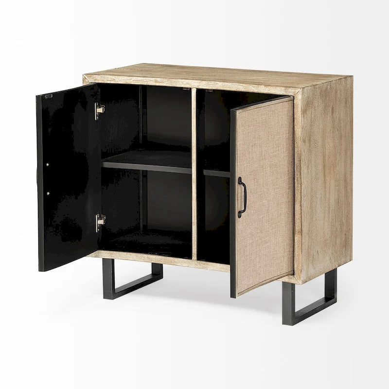 Beige Fabric 2-Door Accent Cabinet with Graphite Iron Legs