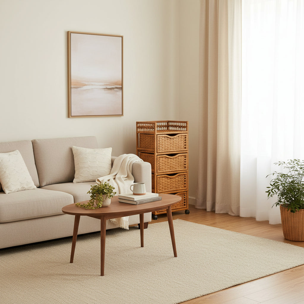 Natural Fiber Wheeled 4-drawer Chest of Drawers - 17.25W x 12.50D x 38.25H