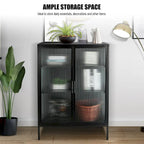 48 Inch Double Glass Door Storage Cabinet, Sideboard Cabinet with Adjustable Shelves