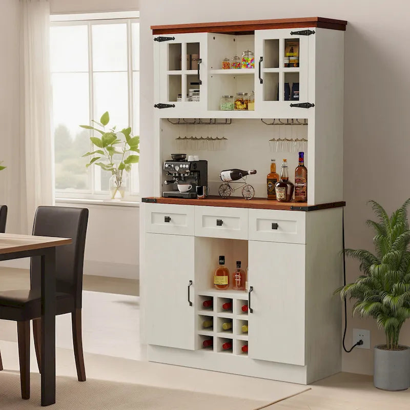 Moasis 72 Kitchen Storage Cabinet Pantry Cupboard with Charging Station and 3 Drawers