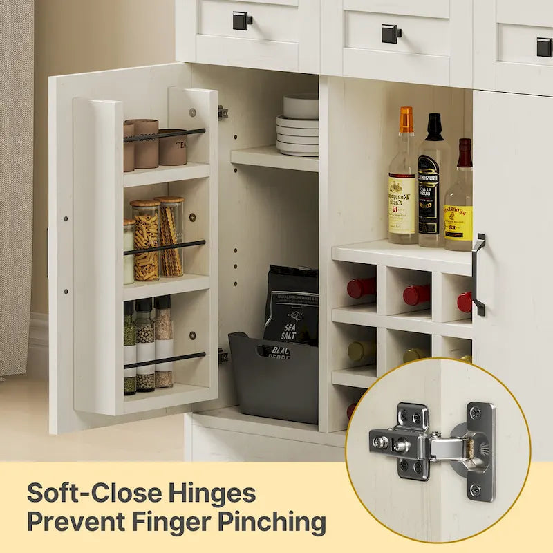 Kitchen Storage Cabinet Pantry Cupboard with Charging Station and 3 Drawers