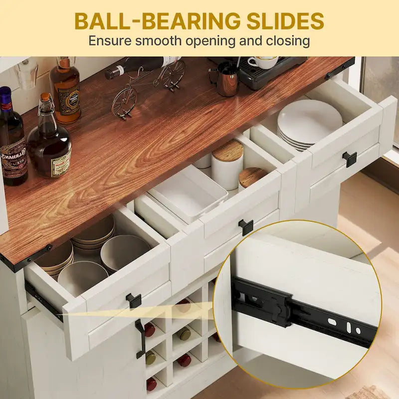 Kitchen Storage Cabinet Pantry Cupboard with Charging Station and 3 Drawers