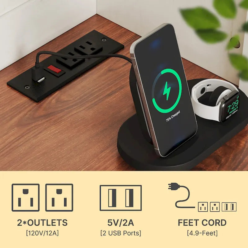 Kitchen Storage Cabinet Pantry Cupboard with Charging Station and 3 Drawers