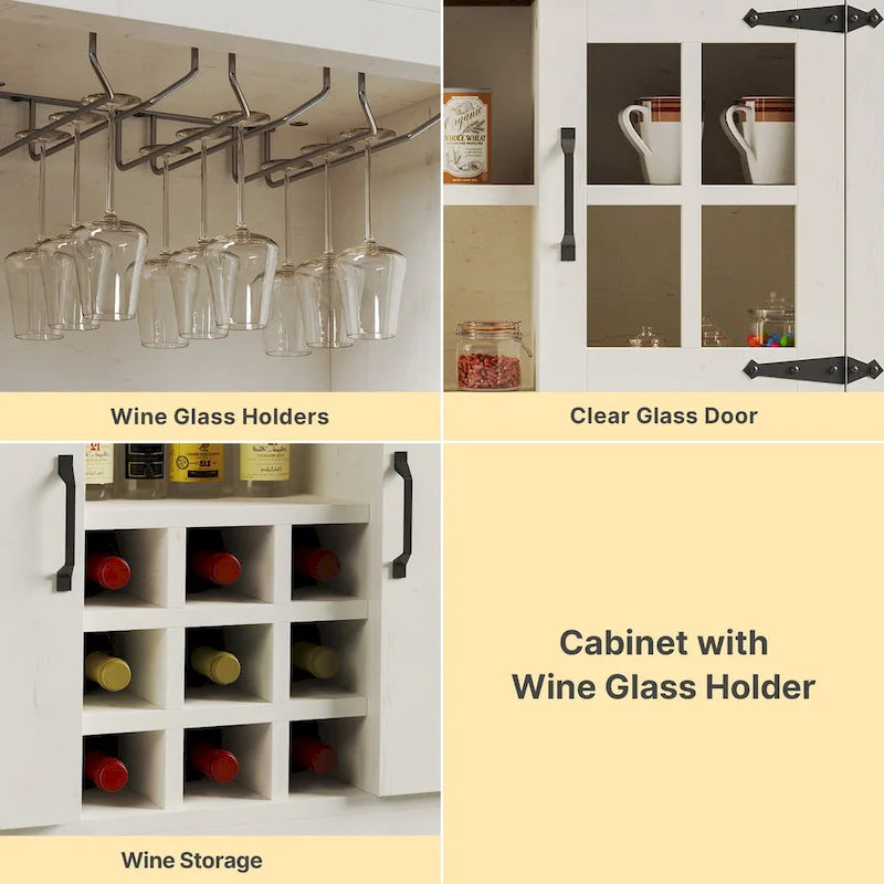 Kitchen Storage Cabinet Pantry Cupboard with Charging Station and 3 Drawers