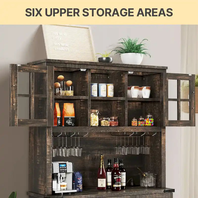 Kitchen Storage Cabinet Pantry Cupboard with Charging Station and 3 Drawers