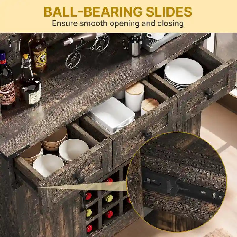 Kitchen Storage Cabinet Pantry Cupboard with Charging Station and 3 Drawers