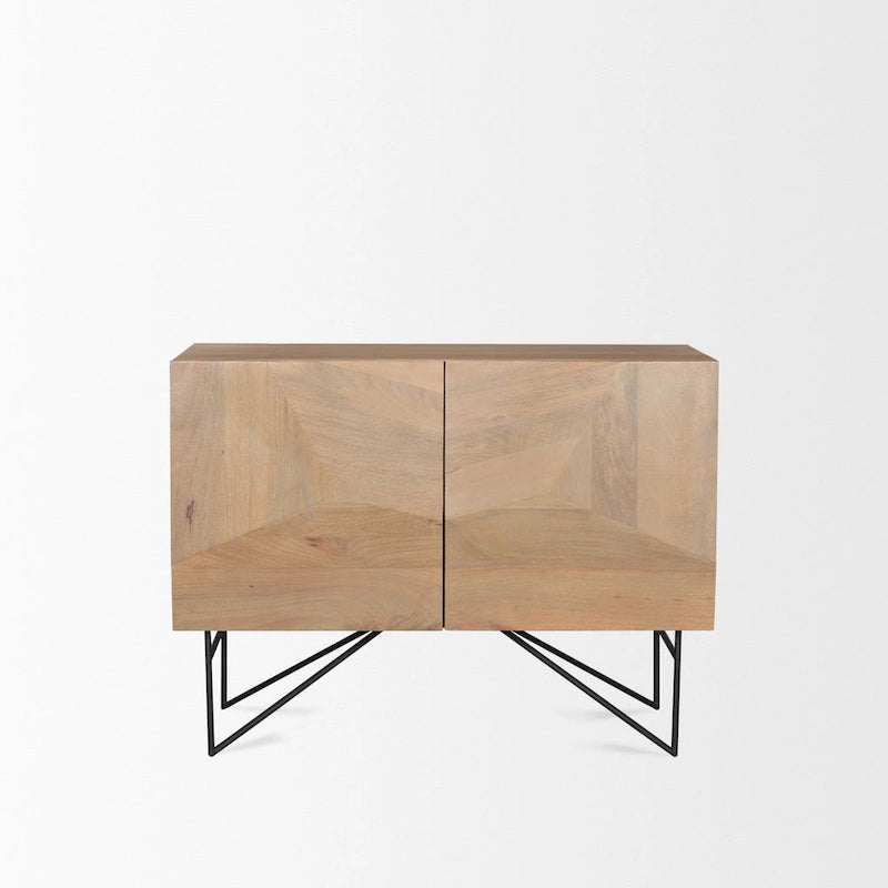 Light Brown Wooden 2 Door w/ 2 Shelves Accent Cabinet - 44.0L x 17.5W x 30.0H