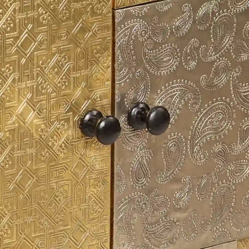 Sideboard 31.5x11.8x29.5" Solid Acacia Wood, Honey/Multi, 2-Door