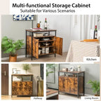 2-Door Buffet Cabinet with Shelves and Cable Management Holes-Rustic Brown - 31.5 x 16 x 31.5 (L x W x H)
