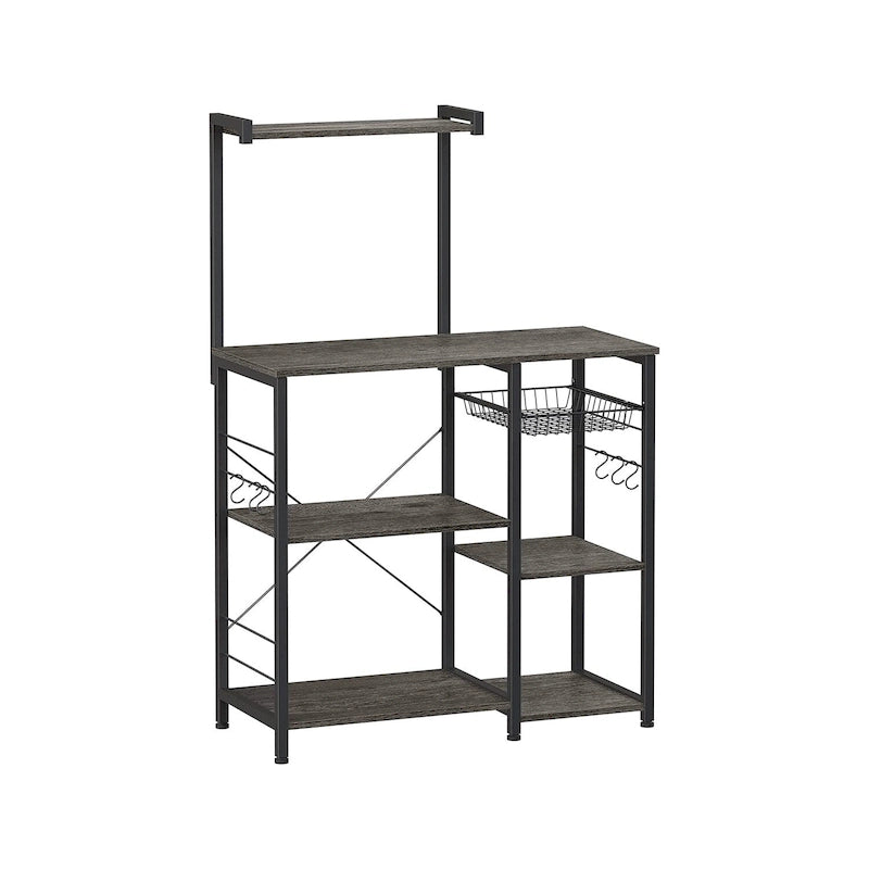 Kitchen Microwave Oven Stand Shelf with Wire Basket and 6 S-Hooks - 35.4L x 15.7W x 52H