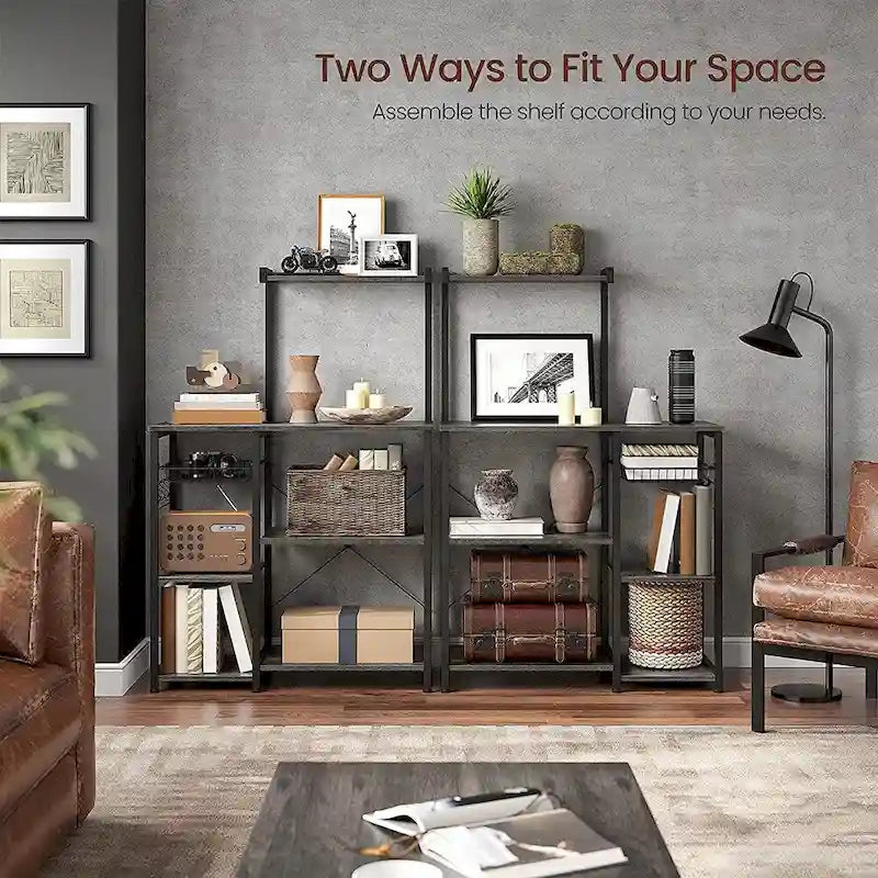 Kitchen Microwave Oven Stand Shelf with Wire Basket and 6 S-Hooks - 35.4L x 15.7W x 52H