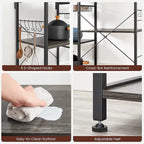 Kitchen Microwave Oven Stand Shelf with Wire Basket and 6 S-Hooks - 35.4L x 15.7W x 52H