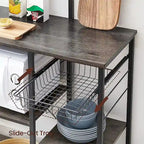 Kitchen Microwave Oven Stand Shelf with Wire Basket and 6 S-Hooks - 35.4L x 15.7W x 52H