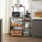 Kitchen Microwave Oven Stand Shelf with Wire Basket and 6 S-Hooks - 35.4L x 15.7W x 52H