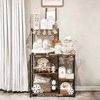 Kitchen Microwave Oven Stand Shelf with Wire Basket and 6 S-Hooks - 35.4L x 15.7W x 52H