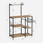 Kitchen Microwave Oven Stand Shelf with Wire Basket and 6 S-Hooks - 35.4L x 15.7W x 52H