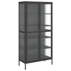 Black Highboard with Fluted Glass & Steel Frame, 33.5"×15.7"×70.9"