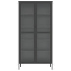 Black Highboard with Fluted Glass & Steel Frame, 33.5"×15.7"×70.9"