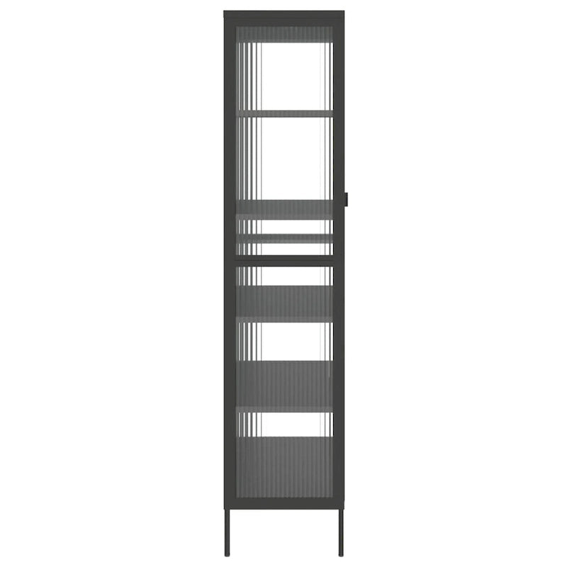 Black Highboard with Fluted Glass & Steel Frame, 33.5"×15.7"×70.9"