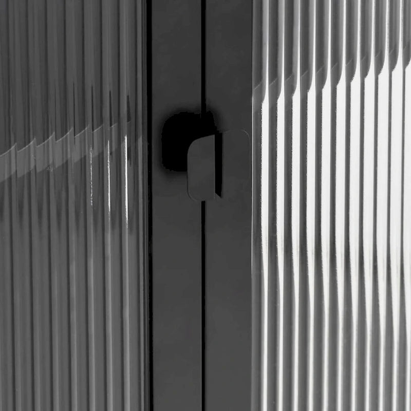 Black Highboard with Fluted Glass & Steel Frame, 33.5"×15.7"×70.9"