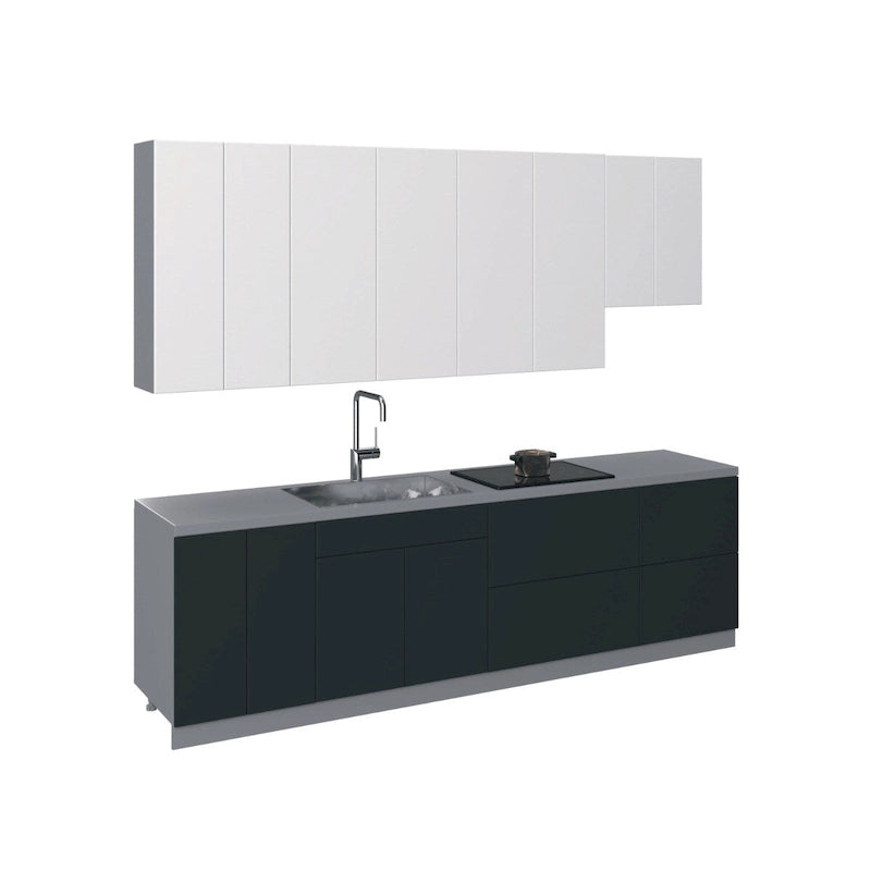 Black / White / Silver Gloss Modern Kitchen Cabinet Set, 2-Person Household, 9.5 Ft Wide