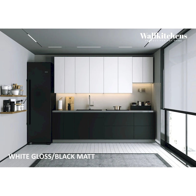 Black / White / Silver Gloss Modern Kitchen Cabinet Set, 2-Person Household, 9.5 Ft Wide
