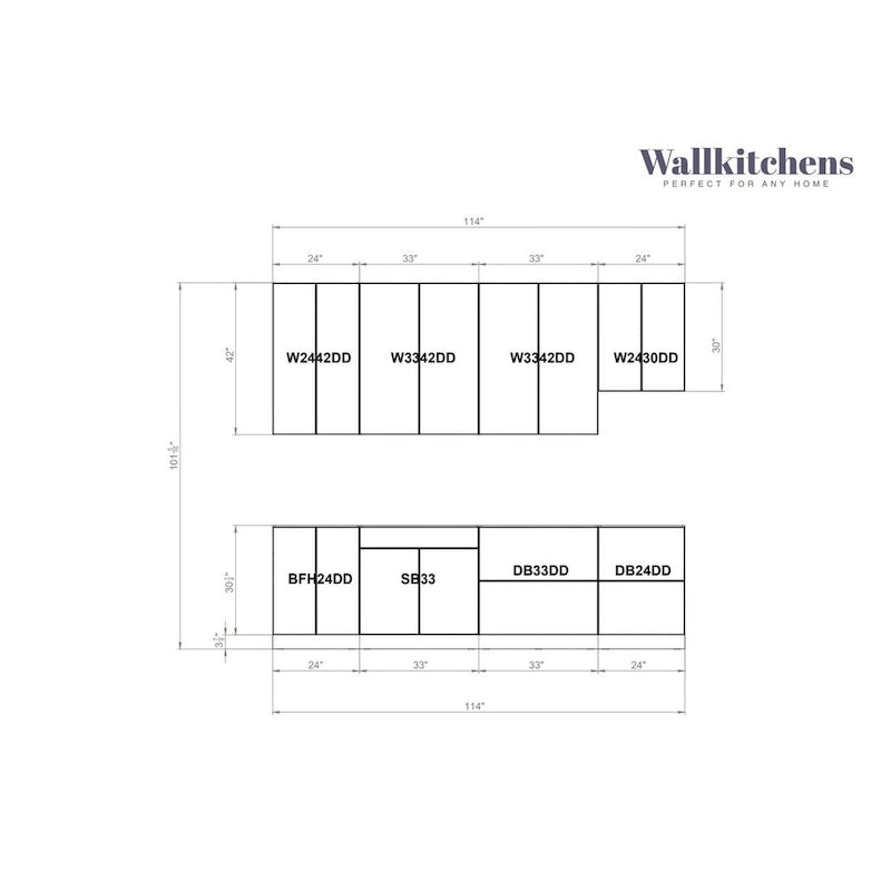 Black / White / Silver Gloss Modern Kitchen Cabinet Set, 2-Person Household, 9.5 Ft Wide