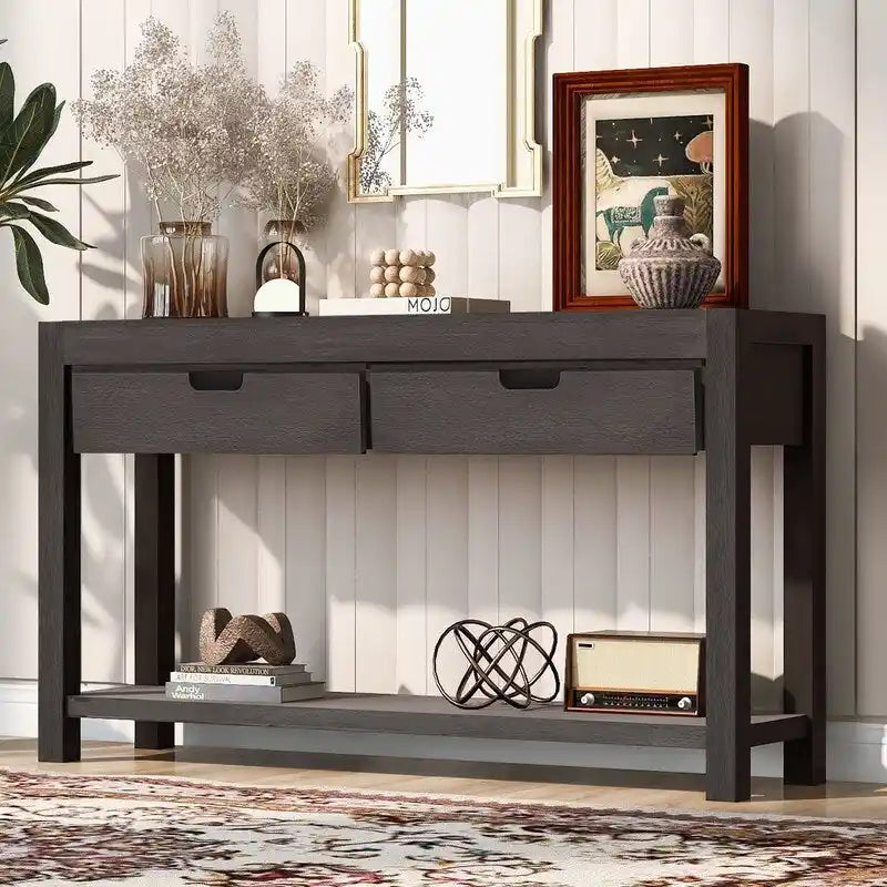 55.1W Console Table with 2 Drawers and 1 Shelf - N/A