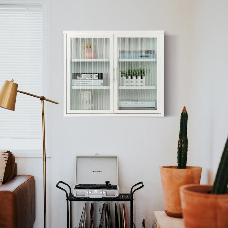 Modern Glass Door Wall Cabinet With Detachable Shelves