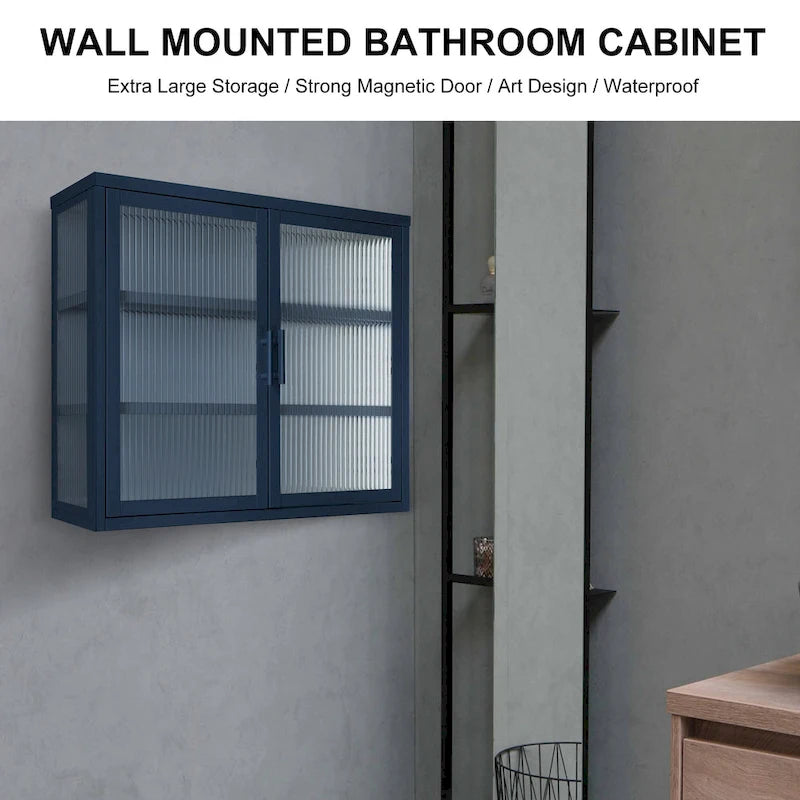Modern Glass Door Wall Cabinet With Detachable Shelves