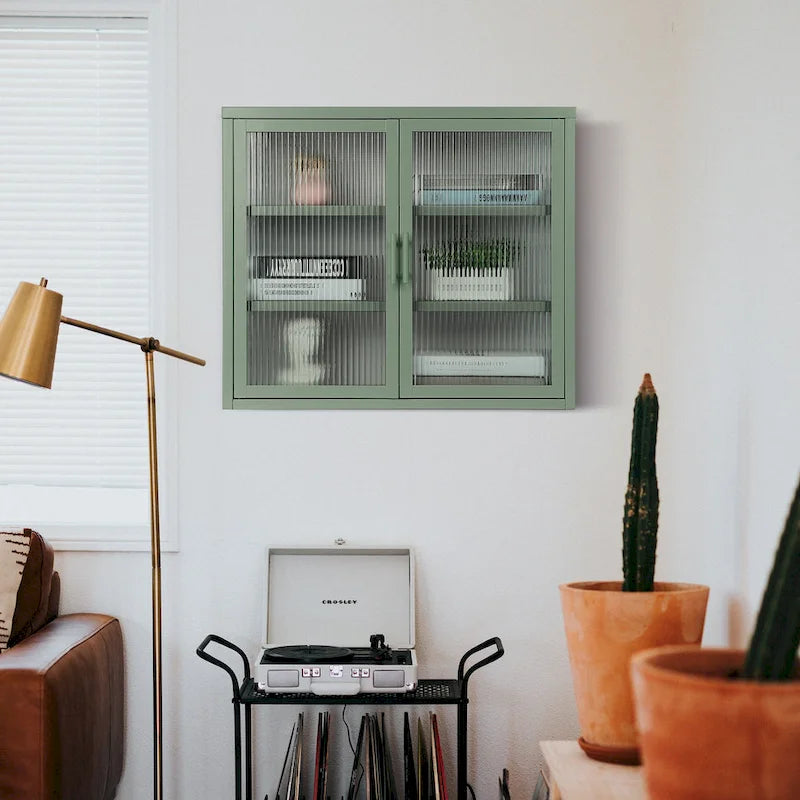 Modern Glass Door Wall Cabinet With Detachable Shelves