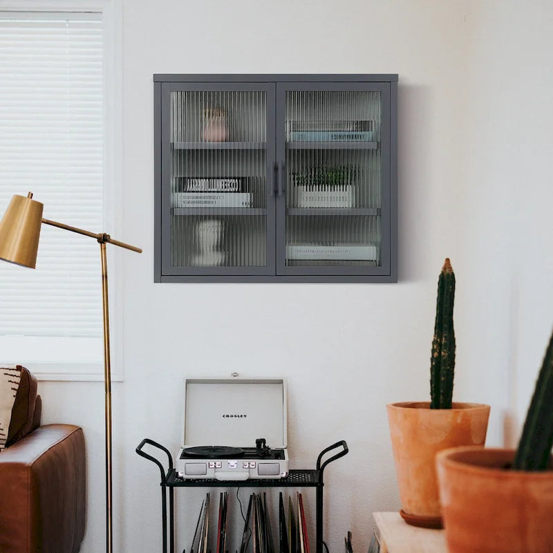 Modern Glass Door Wall Cabinet With Detachable Shelves