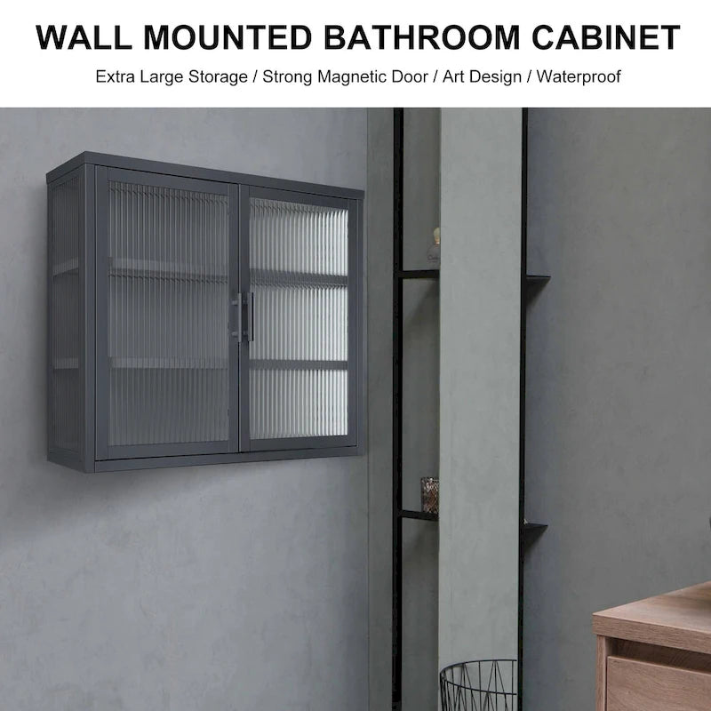 Modern Glass Door Wall Cabinet With Detachable Shelves