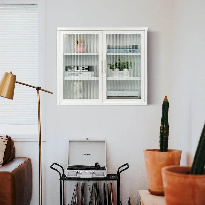 Modern Glass Door Wall Cabinet With Detachable Shelves