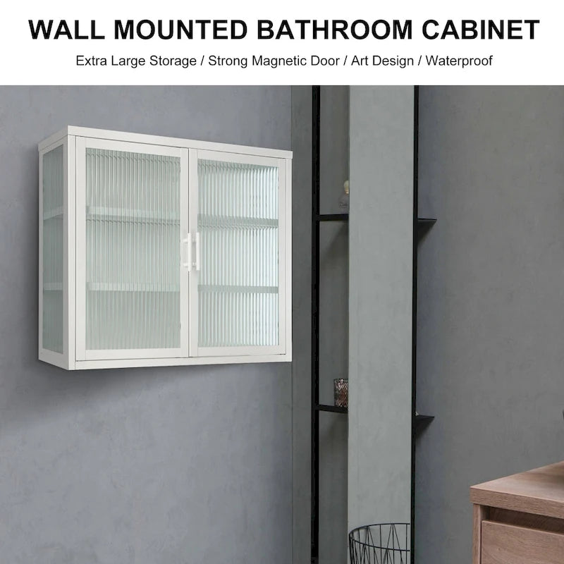 Modern Glass Door Wall Cabinet With Detachable Shelves