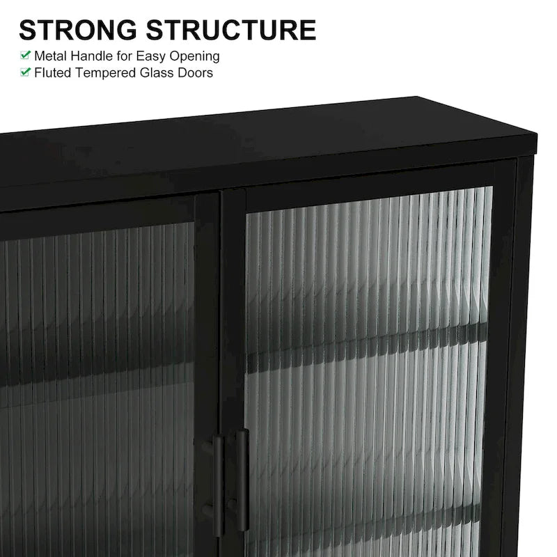 Modern Glass Door Wall Cabinet With Detachable Shelves