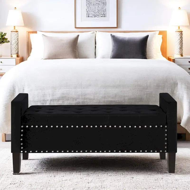 Button Tufted Storage Bench with Storage,Upholstered Storage Ottoman Bench with Nails Trim,End of Bed Stool
