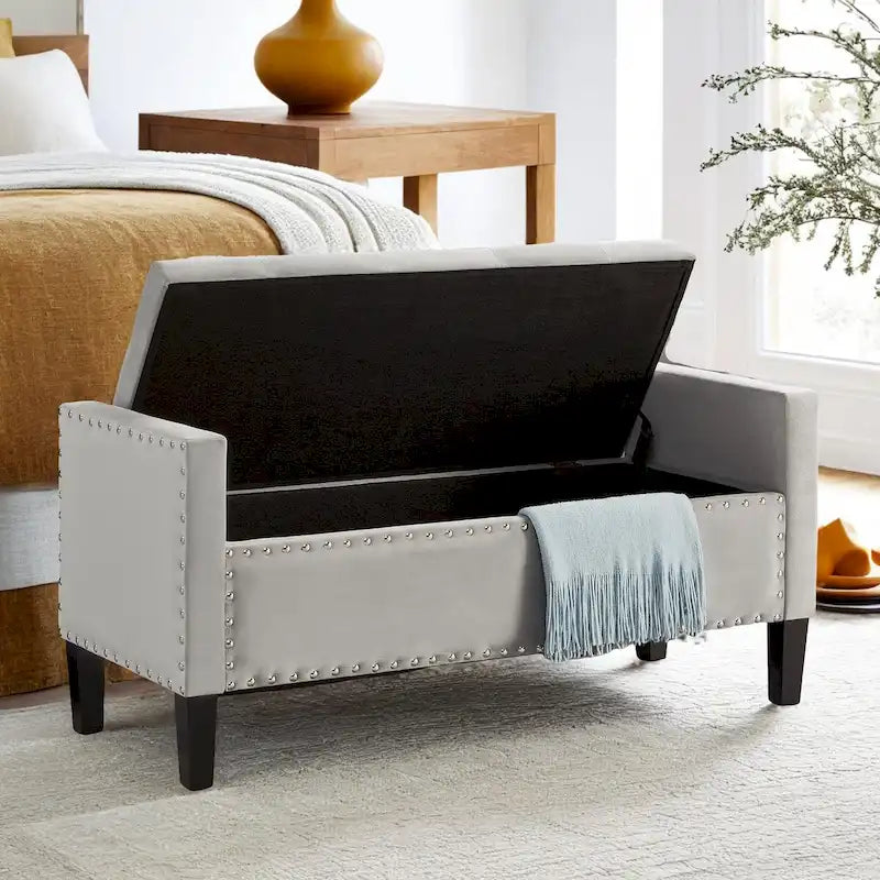 Button Tufted Storage Bench with Storage,Upholstered Storage Ottoman Bench with Nails Trim,End of Bed Stool