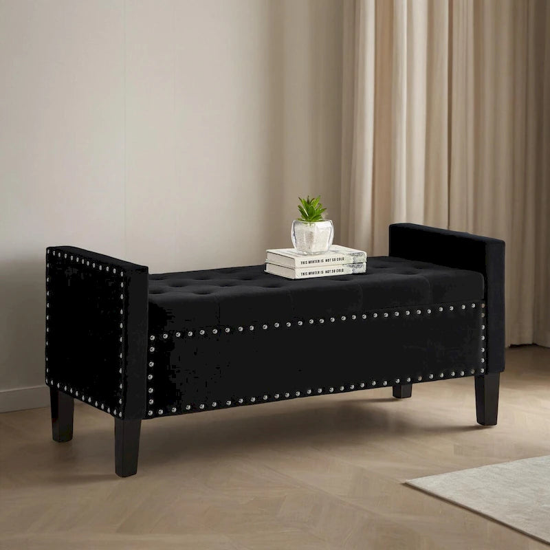 Button Tufted Storage Bench with Storage,Upholstered Storage Ottoman Bench with Nails Trim,End of Bed Stool