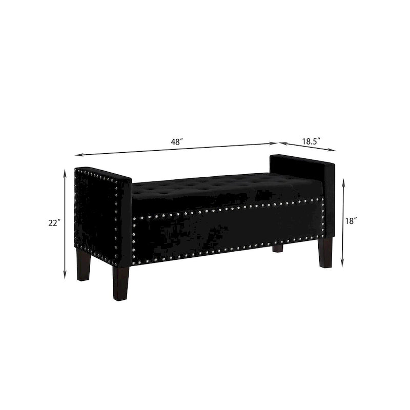 Button Tufted Storage Bench with Storage,Upholstered Storage Ottoman Bench with Nails Trim,End of Bed Stool