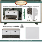 Storage Bench with Removable Basket and 2 Drawers, Fully Assembled Shoe Bench with Removable Cushion (White Washed)