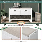 Storage Bench with Removable Basket and 2 Drawers, Fully Assembled Shoe Bench with Removable Cushion (White Washed)