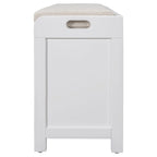 Storage Bench with Removable Basket and 2 Drawers, Fully Assembled Shoe Bench with Removable Cushion (White Washed)