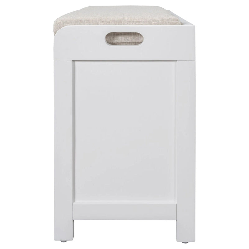 Storage Bench with Removable Basket and 2 Drawers, Fully Assembled Shoe Bench with Removable Cushion (White Washed)