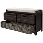 Storage Bench with Removable Basket and 2 Drawers, Fully Assembled Shoe Bench with Removable Cushion (White Washed)
