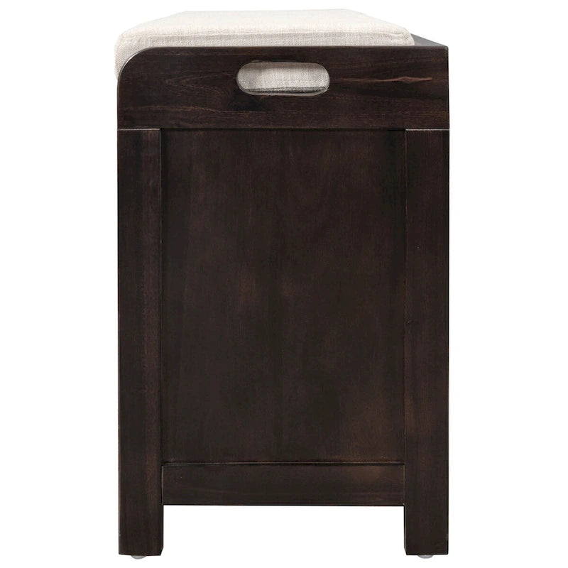 Storage Bench with Removable Basket and 2 Drawers, Fully Assembled Shoe Bench with Removable Cushion (White Washed)