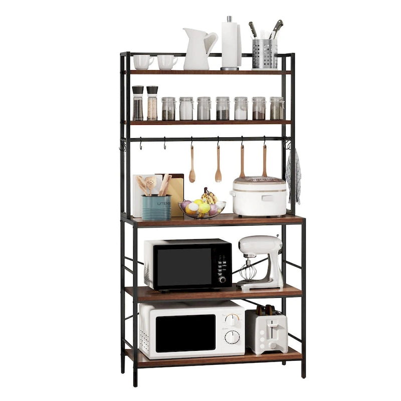 Industrial Kitchen Microwave Oven Stand Storage Rack Organizer Shelf with 10 Hooks