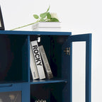 Wooden Floor Cabinet with 2 Glass Doors and 2 Storage Space,Living Room Bathroom Entryway