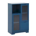 Wooden Floor Cabinet with 2 Glass Doors and 2 Storage Space,Living Room Bathroom Entryway