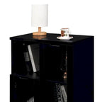 Wooden Floor Cabinet with 2 Glass Doors and 2 Storage Space,Living Room Bathroom Entryway